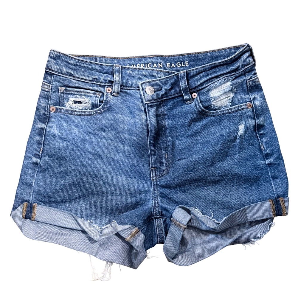 American Eagle Mom Short High Rise Distressed Rolled Cuff Denim Shorts Size 4